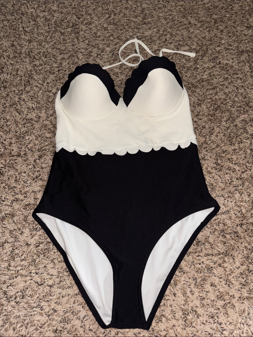 Nordstrom Black and White Scallop-Trim One-Piece Swimsuit